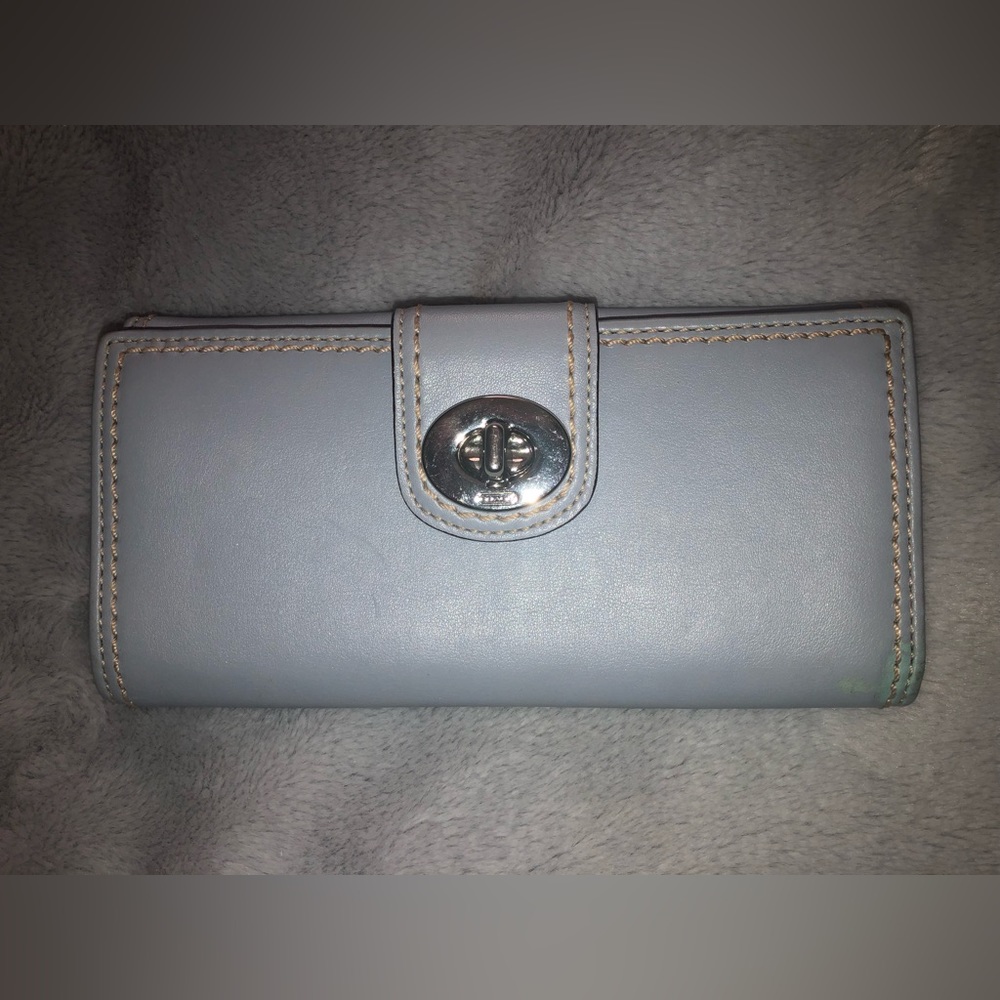 Coach Light Blue Turnlock Leather Wallet